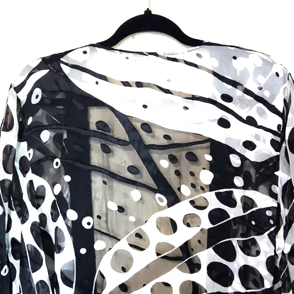 Sheer Black and White Polka Dot Kimono Cardigan - Picture 4 of 12
